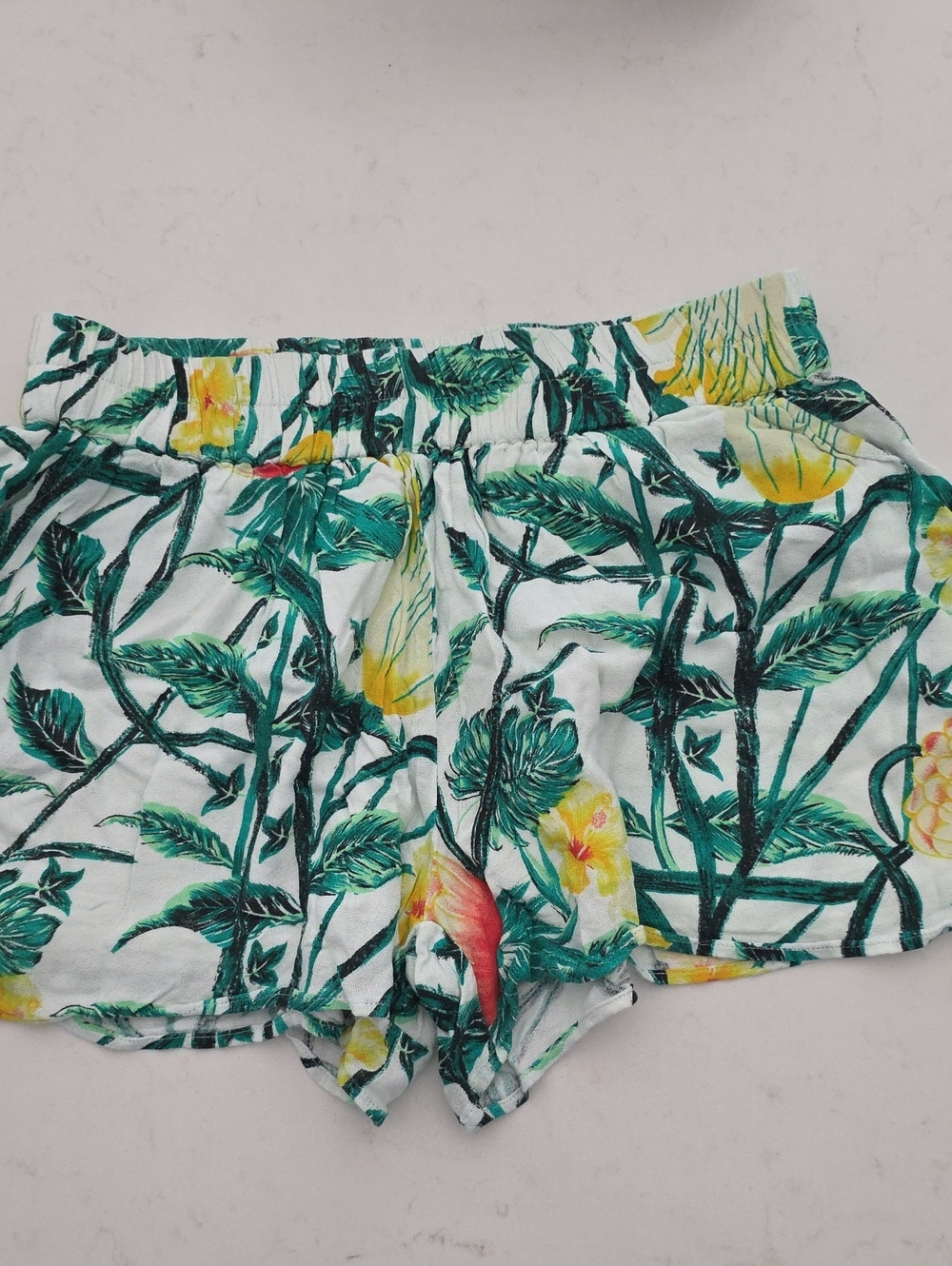 VILA Tropical Leaf Print Shorts in White, Green & Yellow
